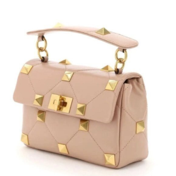 Valentino Garavani Roman Stud Small Lambskin Shoulder Leather Bag Rose Cannelle - Picture 2 of 16